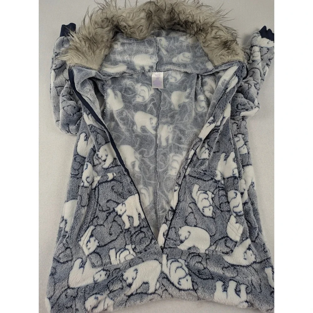 Hooded Pajamas Kids 4-6 Polar Bear Fleece Suit Secret Treasures Blue Faux Fur